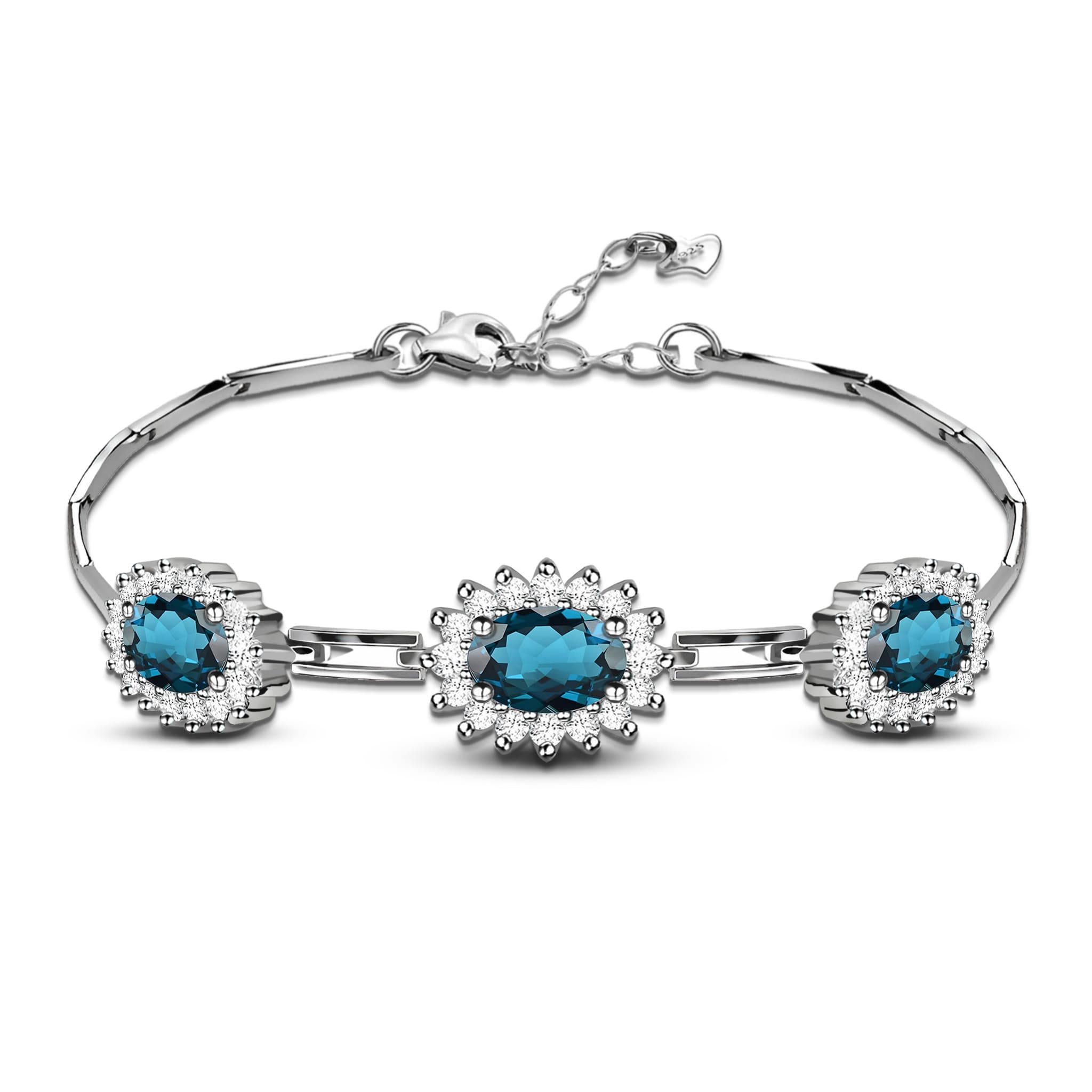 Dianna Style Natural Oval London Blue Topaz Sterling Silver Bracelet